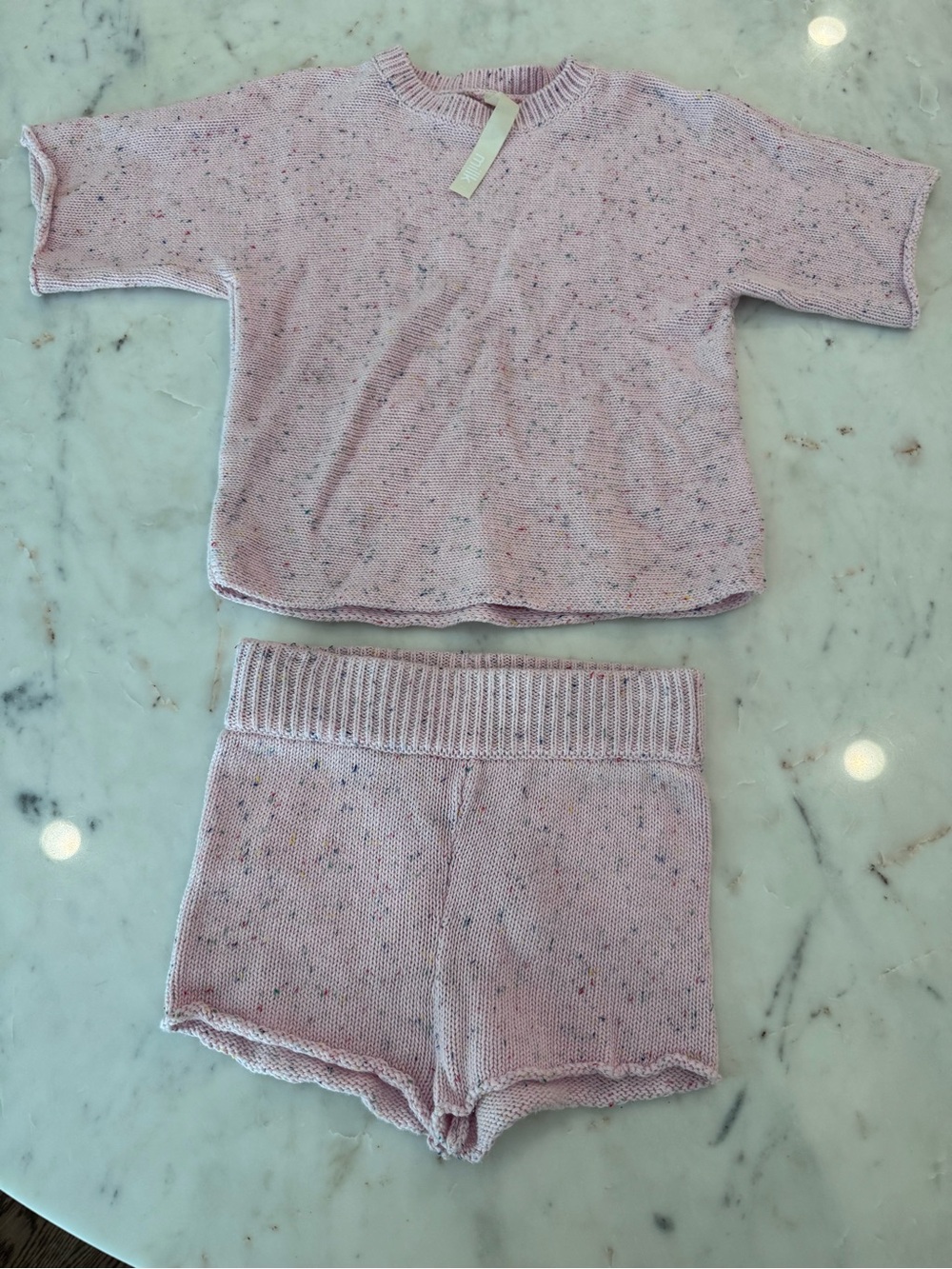 Girls Millk Pink Speckled Knit Set